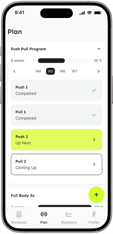Workout program overview screen